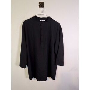 Runcati Men Henley Shirt Band Collar Solid Black Large